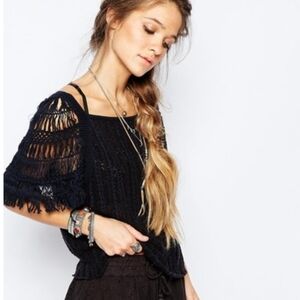 Free People Blackbird Crochet Knit Top Xsmall XS